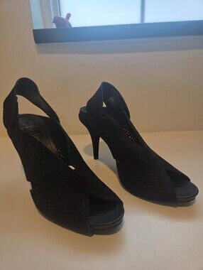 Pedro Garcia Black Suede Peep-Toe Heels